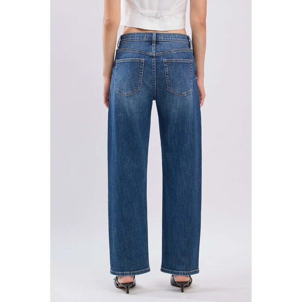 NWT Eunina Danica Bowed Straight Mid Rise Jeans Sz 7/28 Momcore Barrel Style - Picture 4 of 16
